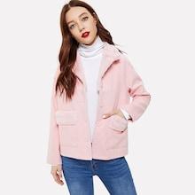 Shein Pocket & Button Front Faux Fur Contrast Coat