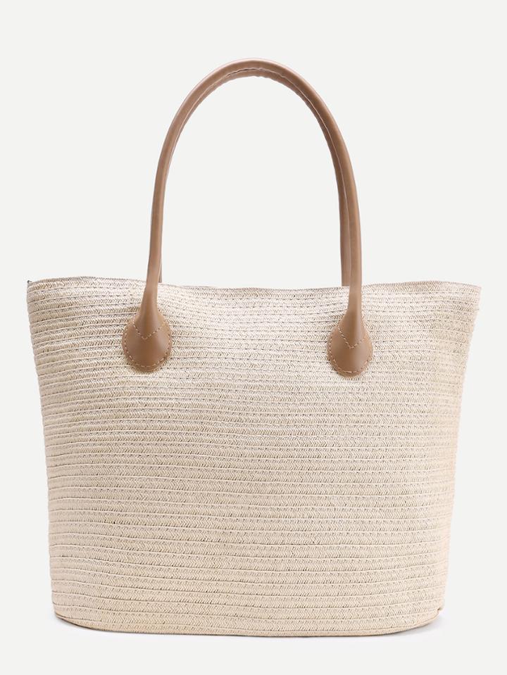 Shein Simple Straw Tote Bag With Zipper