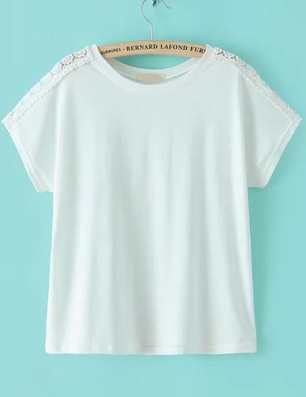 Shein White Lace Short Sleeve Loose T-shirt