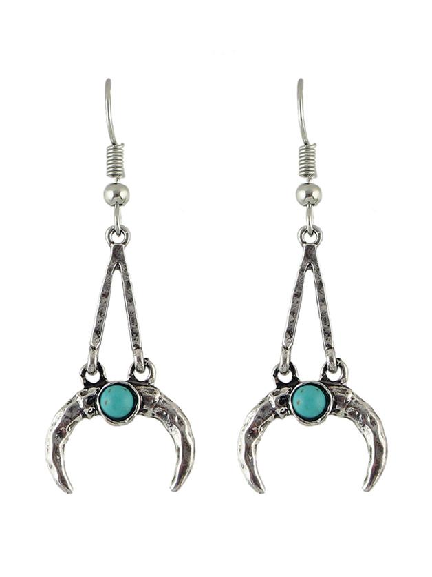 Shein Antique Silver Vintage Design Moon Shape Long Pendant Earrings