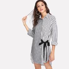 Shein Tie Detail High Low Curved Hem Shirt Dress