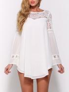 Shein White Bell Sleeve Lace Insert Hollow Chiffon Top
