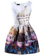 Shein Vintage Print Sleeveless A-line Jacquard Dress