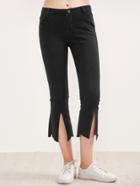 Shein Black Split Front Raw Hem Flare Jeans