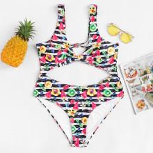Shein Plus Fruit Print Striped Bikini Set
