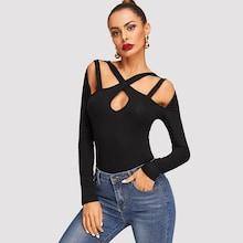 Shein Criss Cross Cutout Solid Tee