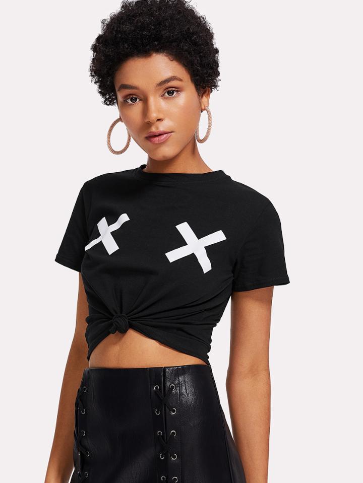 Shein Contrast X Print Tee