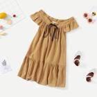 Shein Girls Flutter Sleeve Drawstring Ruffle Hem Dress