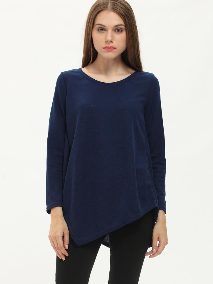Shein Navy Long Sleeve Asymmetrical Blouse