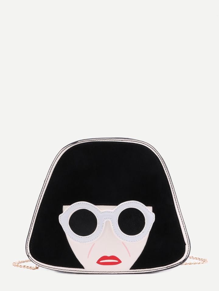 Shein Black Feminine Head Shaped Pu Chain Bag