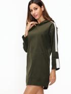 Shein Army Green Hooded Striped Slit Back Dress