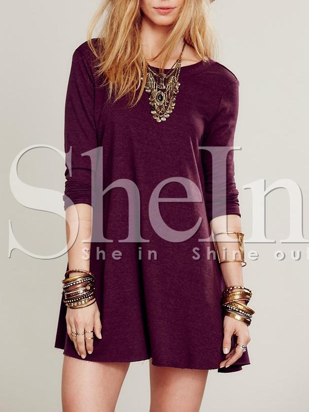 Shein Wine Red Round Sleeve Casual Dress