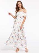Shein Allover Florals Shirred Bardot Dress