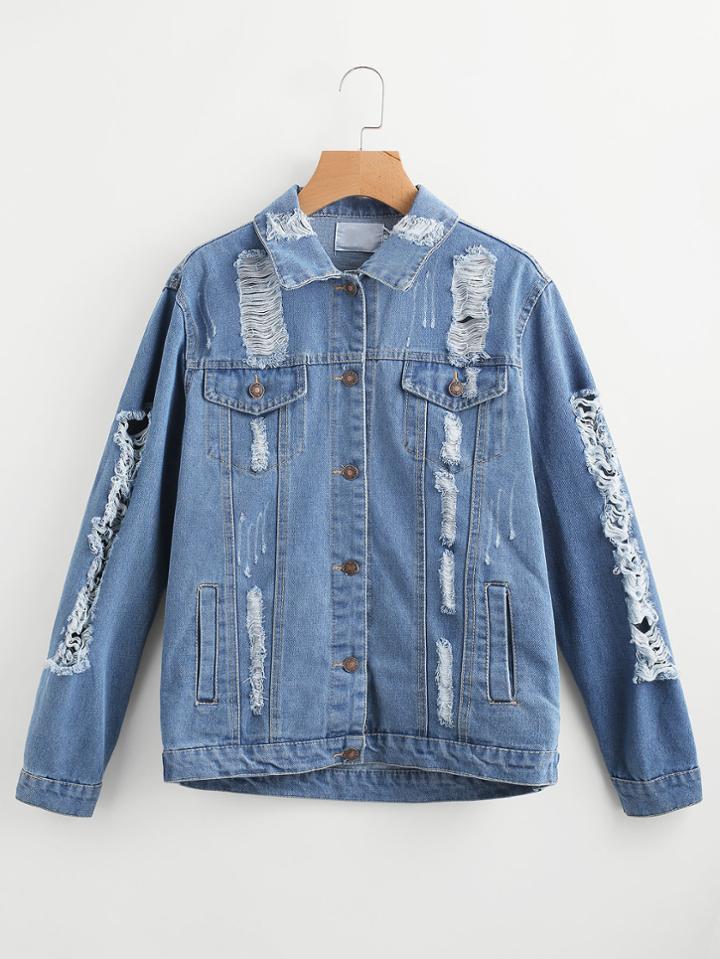 Shein Ripped Single Breasted Denim Jacket