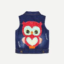 Shein Girls Contrast Sequin Ripped Denim Jacket