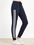 Shein Dark Blue Striped Side Tie Waist Pants