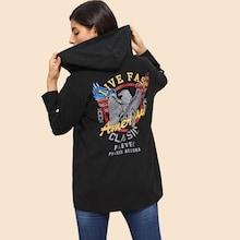 Shein Letter & Cartoon Print Hooded Outerwear