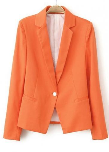 Rosewe Attractive Button Closure Long Sleeve Solid Orange Blazer
