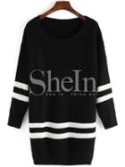 Shein Black Scoop Neck Color Blcok Trims Sweater