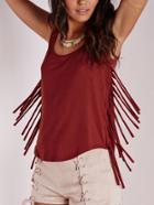 Shein Tassel Side Curved Hem Red Tank Top