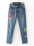 Shein High Waist Sequin Detail Ripped Jeans