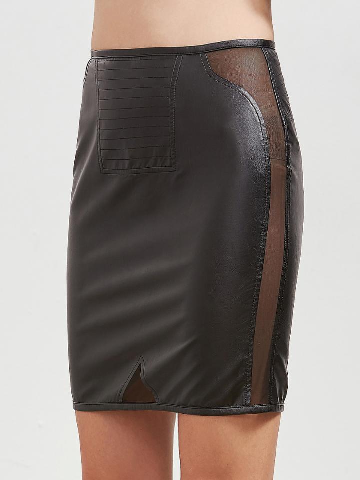 Shein Mesh Insert Faux Leather Skirt