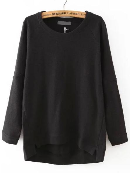 Shein Black Round Neck Dip Hem Loose Sweatshirt