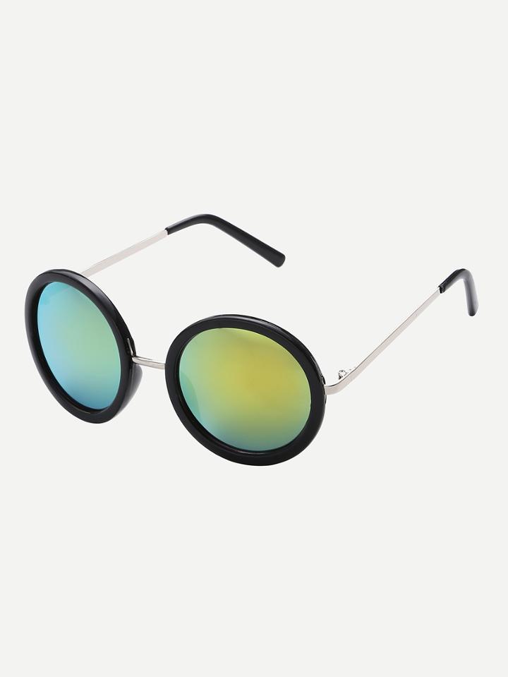 Shein Black Frame Mirrored Lenses Round Sunglasses