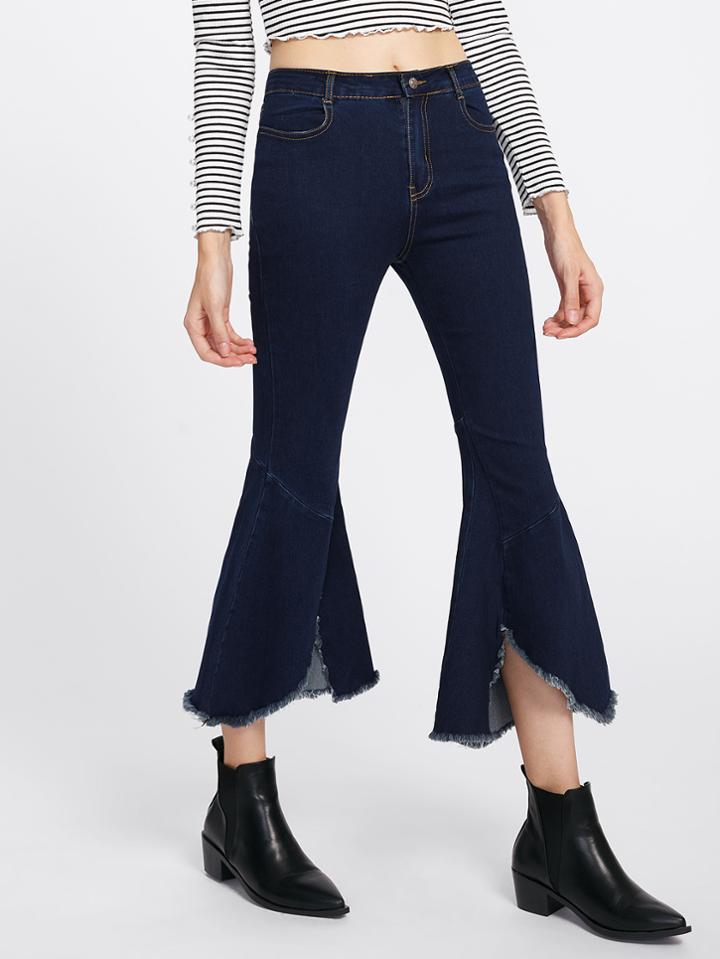 Shein Frayed Trim Flared Jeans