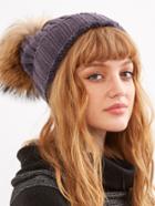 Shein Grey Ribbed Detachable Pom Pom Hat