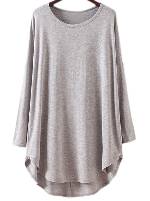 Shein Grey Long Sleeve Dolphin Hem Casual Dress