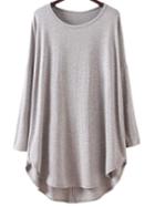 Shein Grey Long Sleeve Dolphin Hem Casual Dress