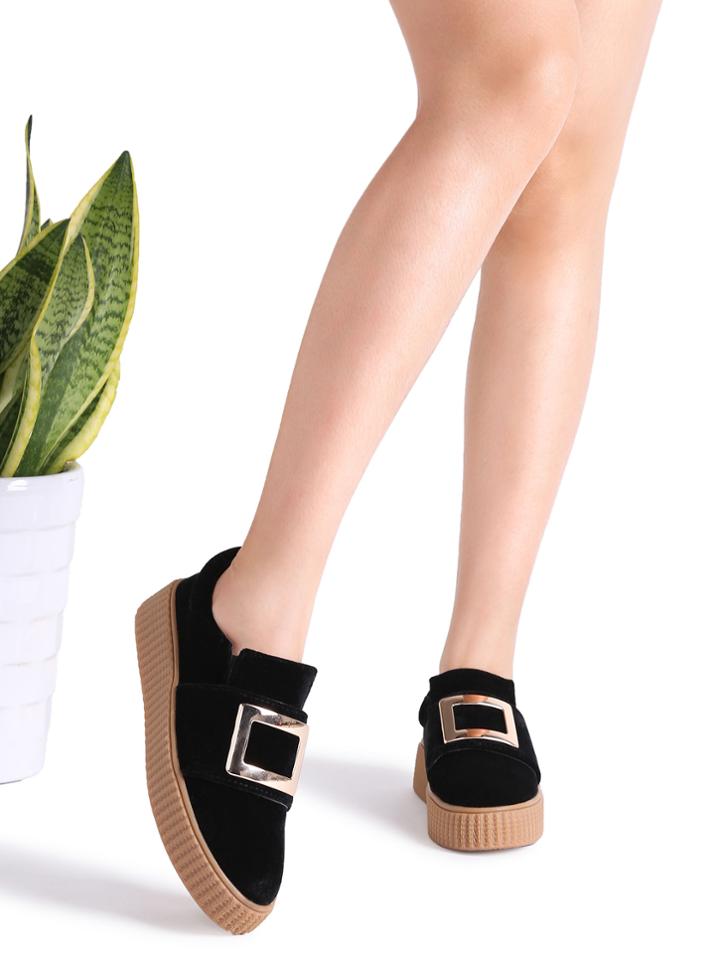 Shein Black Metal Embellished Rubber Sole Sneakers