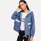 Shein Letter Embroidered Zip Detail Hooded Jacket