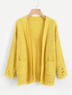 Shein Open Front Ripped Texture Knit Sweater