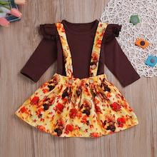 Shein Toddler Girls Frill Trim Top With Floral Print Pinafore