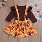 Shein Toddler Girls Frill Trim Top With Floral Print Pinafore