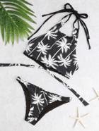 Shein Coconut Tree Print Halter Top With Panties