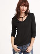 Shein Black T Strap V Neck T-shirt