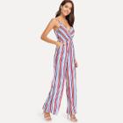 Shein Multi-stripe Surplice Wide Leg Jumpsuit