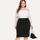 Shein Plus Flounce Layered Neck Two Tone Lace Dress