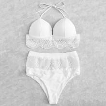 Shein Contrast Lace Halter Bikini Set