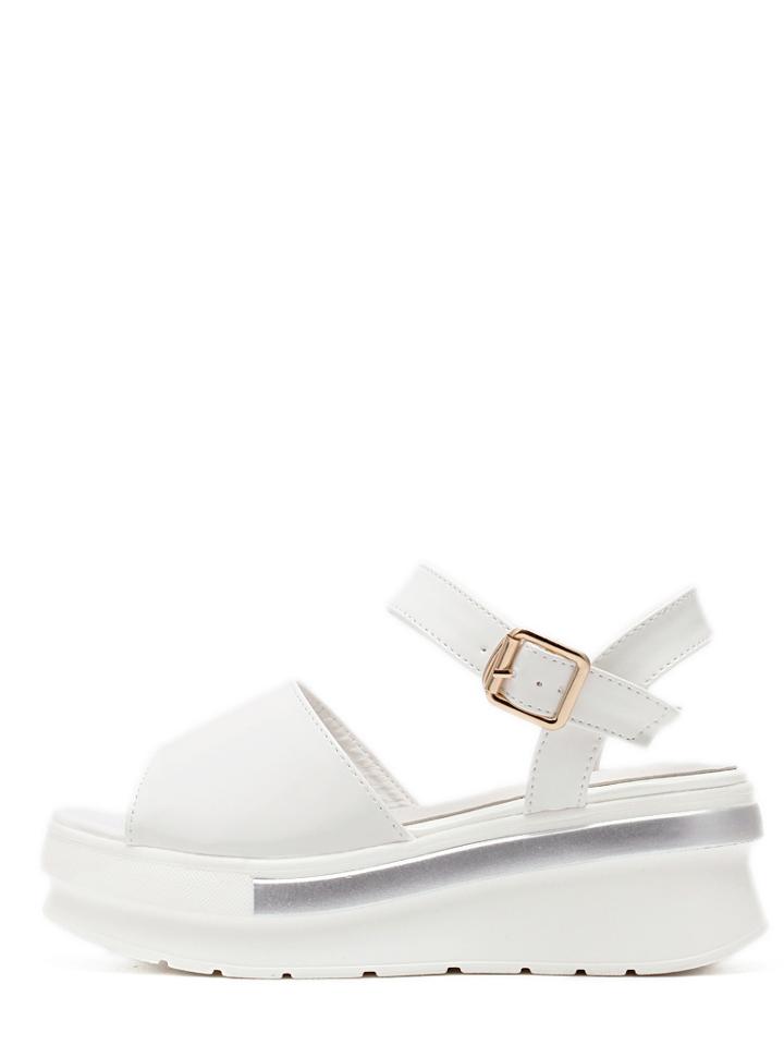Shein White Peep Toe Buckle Strap Platform Sandals