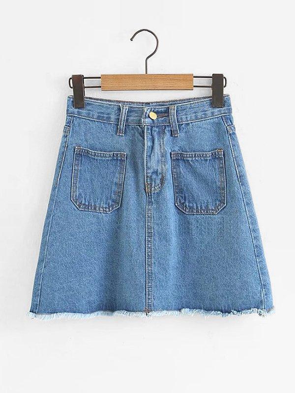 Shein Dual Pocket Raw Hem Denim Skirt