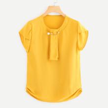 Shein Petal Sleeve Faux Pearl Decoration Shirt