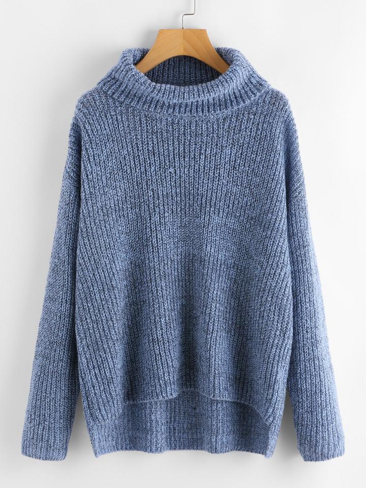 Shein Dip Hem Turtle Neck Sweater