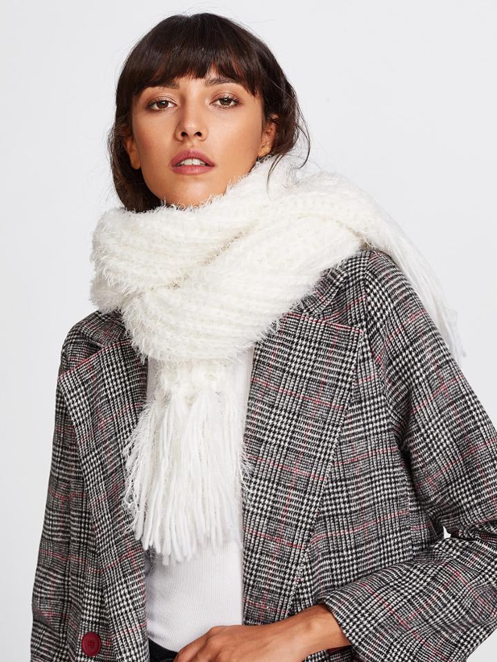 Shein Tassel Trim Knit Scarf