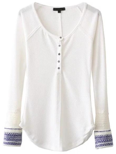 Shein White Contrast Cuff Button Up Curved Hem Knitwear