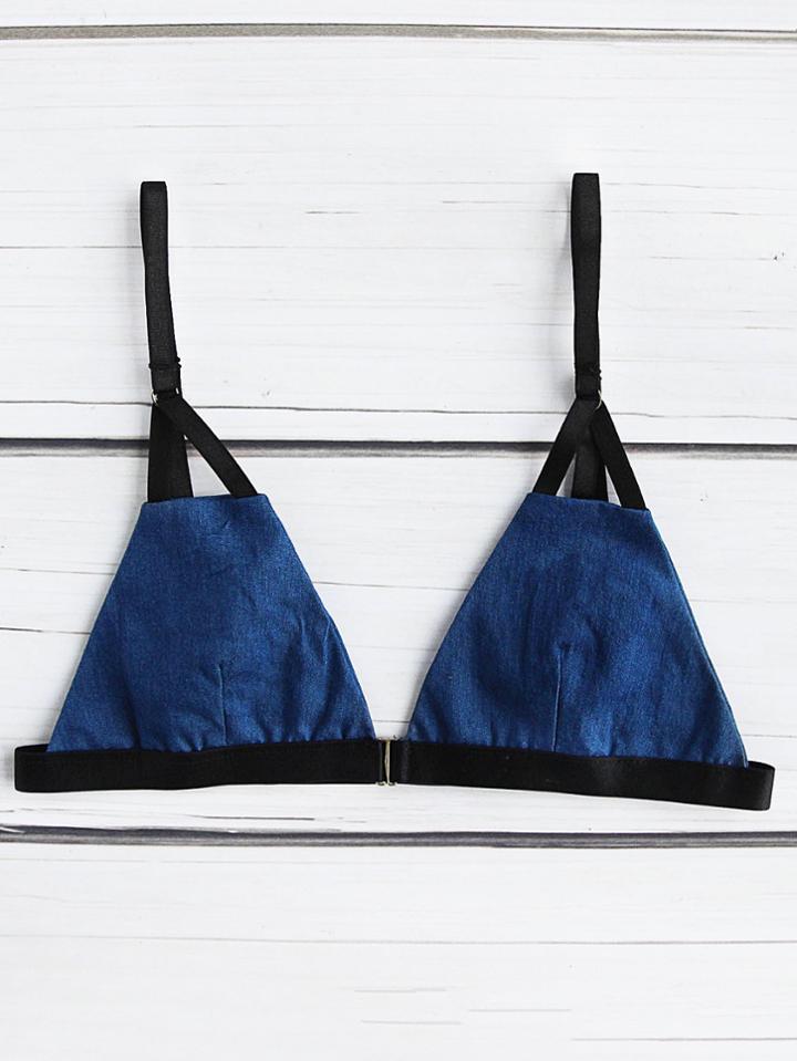 Shein Cutout Detail Contrast Trim Denim Bikini