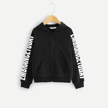 Shein Girls Letter Print Zip Up Hoodie